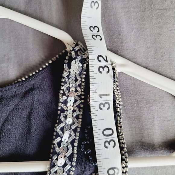 French Connection 100% Silk Shift Dress Sz 0 Blue Sequin Beaded Lined Lightweigh - Picture 5 of 10